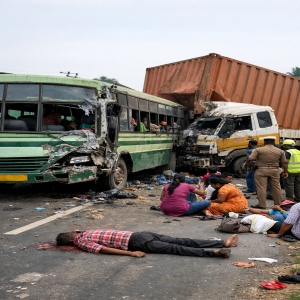 திண்டிவனம் அருகே பேருந்து விபத்து: 1 பேர் பலி, 36 பேர் காயம்