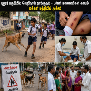 புதூர் பகுதியில் வெறிநாய் தாக்குதல் – பள்ளி மாணவர்கள் காயம்! மக்கள் மத்தியில் அச்சம்.