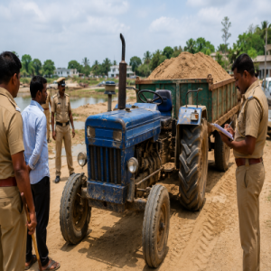 மணல் கடத்தல் சந்தேகத்தில் டிராக்டர் பறிமுதல்