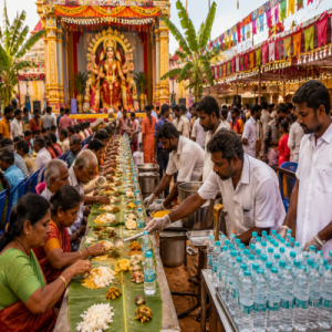 பக்தர்களுக்கு அன்னதானம் வழங்கும் பச்சை வழி அம்மன் திருவிழா