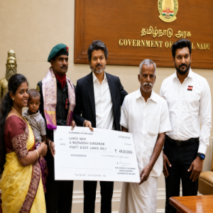 தீவிரவாத எதிர்ப்பு வீரர் மீனாட்சி சுந்தரத்திற்கு ₹48 லட்சம் நிதியுதவி வழங்கி கௌரவித்த முதலமைச்சர் விஜய்!